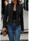 Kadın Uzun Kollu Hakim Yaka Yanlardan Düğmeli Kısa Süet Ceket