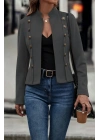 Kadın Uzun Kollu Hakim Yaka Yanlardan Düğmeli Kısa Süet Ceket
