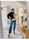 Kadın Uzun Kollu Kapşonlu Bağcıklı Kedi Desenli şardonlu Dalgıç Bluz