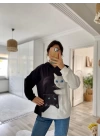 Kadın Uzun Kollu Kapşonlu Bağcıklı Kedi Desenli şardonlu Dalgıç Bluz