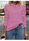 Kadın Uzun Kollu Kapşonlu Bağcıklı Kollarda Büzgü Detaylı Iki Iplik Bluz