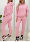 Kadın Uzun Kollu Kapşonlu Bağcıklı üç Iplik Bluz Ve Pantolon Ikili Takım