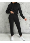 Kadın Uzun Kollu Kapşonlu Bağcıklı üç Iplik Bluz Ve Pantolon Ikili Takım