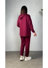 Kadın Uzun Kollu Kapşonlu Bağcıklı Viskon Iki Iplik Bluz Ve Pantolon Ikili Takım