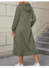 Kadın Uzun Kollu Kapşonlu Cep Detaylı Viskon Iki Iplik Maxi Elbise