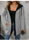 Kadın Uzun Kollu Kapşonlu çift Renkli şardonlu Iki Iplik Ceket