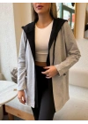 Kadın Uzun Kollu Kapşonlu çift Renkli şardonlu Iki Iplik Ceket
