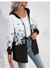 Kadın Uzun Kollu Kapşonlu Fermuarlı çiçek-kelebek Desenli şardonlu Dalgıç Ceket