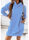 Kadın Uzun Kollu Kapşonlu Kısa Iki Iplik Elbise