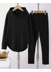 Kadın Uzun Kollu Kapşonlu Meloni Bluz Ve Pantolon Ikili Takım