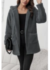 Kadın Uzun Kollu Kapşonlu önden Fermuarlı Cepli Welsoft Ceket