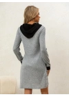 Kadın Uzun Kollu Kapşonlu önden Fermuarlı Düğmeli Mini Iki Iplik Elbise