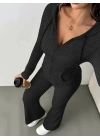 Kadın Uzun Kollu Kapşonlu önden Fermuarlı Kaşkorse Bluz Ve Pantolon Ikili Takım