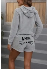 Kadın Uzun Kollu Kapşonlu Peluş Bluz Ve Kısa Short Ikili Takım