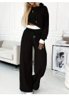 Kadın Uzun Kollu Kapşonlu Viskon Iki Iplik Bluz Ve Pantolon Ikili Takım
