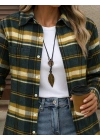 Kadın Uzun Kollu Kare Desenli önden Düğmeli Dokuma Gömlek