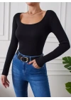 Kadın Uzun Kollu Kare Yaka Kaşkorse Bluz