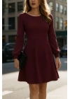Kadın Uzun Kollu Kayık Yaka Kısa Triko Elbise