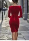 Kadın Uzun Kollu Kayık Yaka Mini Kadife Elbise