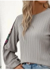 Kadın Uzun Kollu Kayık Yaka şardonlu Kaşkorse Bluz