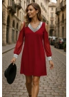 Kadın Uzun Kollu Kollar Tül V Yakalı Mini Janjan Krep Elbise