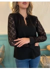 Kadın Uzun Kollu Kolları Dantelli Hakim Yaka Krep Bluz