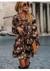 Kadın Uzun Kollu Kruvaze Yaka çiçek Desenli Dalgıç Elbise