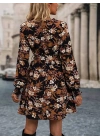 Kadın Uzun Kollu Kruvaze Yaka çiçek Desenli Dalgıç Elbise