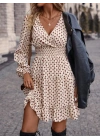 Kadın Uzun Kollu Kruvaze Yaka Desenli Mini Modal Elbise