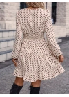 Kadın Uzun Kollu Kruvaze Yaka Desenli Mini Modal Elbise