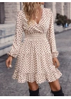 Kadın Uzun Kollu Kruvaze Yaka Desenli Mini Modal Elbise