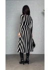 Kadın Uzun Kollu Kruvaze Yaka Kemer Dahil çizgili Triko Elbise