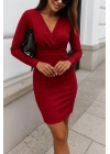 Kadın Uzun Kollu Kruvaze Yaka Mini Ithal Krep Elbise