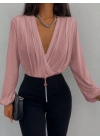 Kadın Uzun Kollu Kruvaze Yaka Sandy Bluz