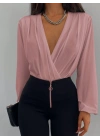 Kadın Uzun Kollu Kruvaze Yaka Sandy Bluz