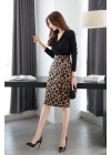 Kadın Uzun Kollu Kruvaze Yaka üst Ithal Krep Alt Dalgıç Leopar Detaylı Elbise