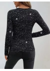 Kadın Uzun Kollu Kruvaze Yakalı Aksesuarlı Dalgıç Bluz