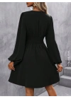 Kadın Uzun Kollu Kruvaze Yakalı Bel Korsajlı Mini Elbise