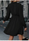 Kadın Uzun Kollu Kruvaze Yakalı Belden Kuşaklı Mini çift Katlı Ithal Krep Elbise