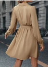 Kadın Uzun Kollu Kruvaze Yakalı Belden Kuşaklı Mini çift Katlı Ithal Krep Elbise