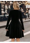 Kadın Uzun Kollu Kruvaze Yakalı Toka Detaylı Mini Kadife Elbise