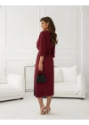 Kadın Uzun Kollu Kruvaze Yakalı Yandan Dantelli Midi Ithal Krep Elbise
