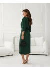 Kadın Uzun Kollu Kruvaze Yakalı Yandan Dantelli Midi Ithal Krep Elbise