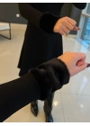 Kadın Uzun Kollu Kürk Yakalı Fermuarlı Kısa Viskon Iki Iplik Elbise