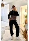 Kadın Uzun Kollu Leopar Detay Sweat Ve Yanı Leopar şerit Detay Pantolon Ikili Takım