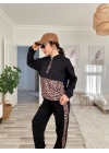 Kadın Uzun Kollu Leopar Detay Sweat Ve Yanı Leopar şerit Detay Pantolon Ikili Takım