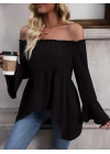 Kadın Uzun Kollu Madonna Yaka Asimetrik Detaylı Kolları Ispanyol Viskon Bluz