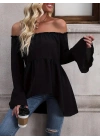 Kadın Uzun Kollu Madonna Yaka Asimetrik Detaylı Kolları Ispanyol Viskon Bluz