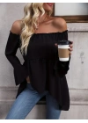 Kadın Uzun Kollu Madonna Yaka Asimetrik Detaylı Kolları Ispanyol Viskon Bluz