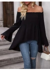 Kadın Uzun Kollu Madonna Yaka Asimetrik Detaylı Kolları Ispanyol Viskon Bluz